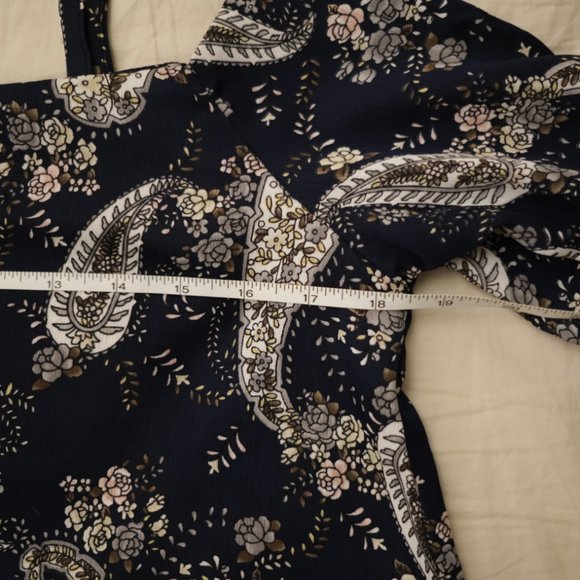 Navy Paisley & Floral pattern Off Shoulder Blouse - Picture 7 of 11
